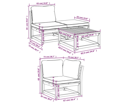 Juego de muebles jardín 5 pzas con cojines madera maciza acacia