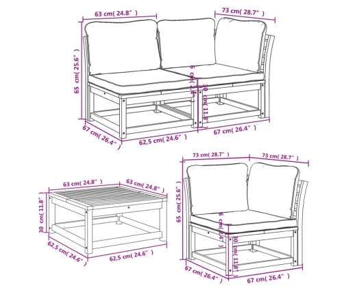 Juego de muebles jardín 6 pzas con cojines madera maciza acacia