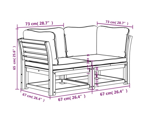 Sofá de jardín 2 plazas con cojines madera maciza de acacia
