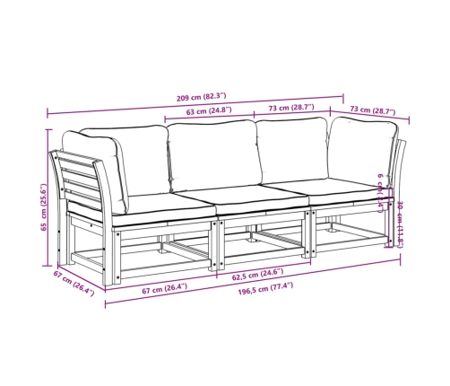 Set de muebles para jardín 3 piezas con cojines madera acacia