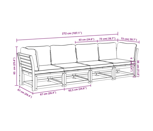 Set de muebles de jardín 4 pzs y cojines madera maciza acacia