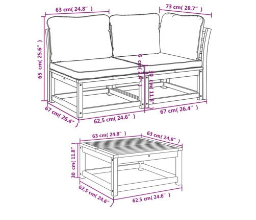 Juego de muebles jardín 9 pzas con cojines madera maciza acacia