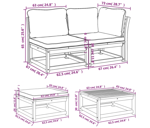 Juego de muebles jardín 8 pzas con cojines madera maciza acacia