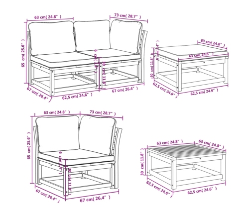 Juego muebles jardín 10 pzas con cojines madera maciza acacia