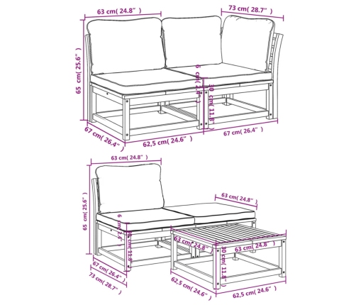 Juego de muebles jardín 9 pzas con cojines madera maciza acacia