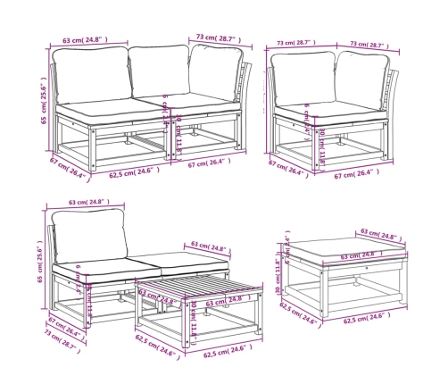 Juego de muebles jardín 7 pzas con cojines madera maciza acacia