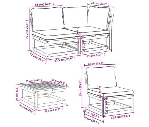 Juego de muebles jardín 7 pzas con cojines madera maciza acacia