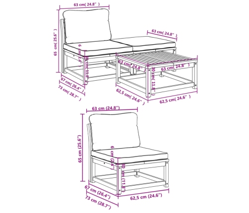 Set de muebles de jardín 4 pzs y cojines madera maciza acacia