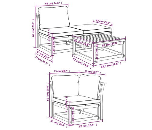 Set de muebles de jardín 4 pzs y cojines madera maciza acacia