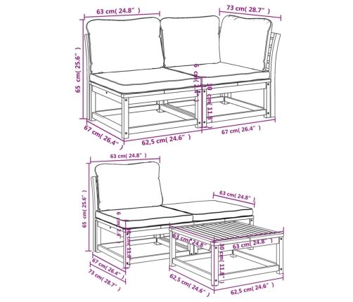 Juego de muebles jardín 5 pzas con cojines madera maciza acacia