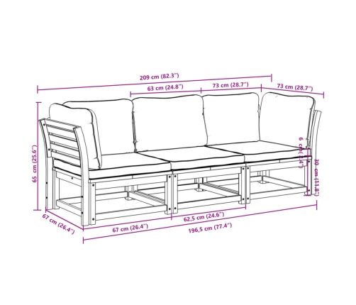 Set de muebles para jardín 3 piezas con cojines madera acacia