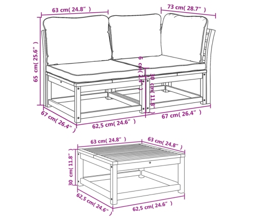 Juego de muebles jardín 9 pzas con cojines madera maciza acacia