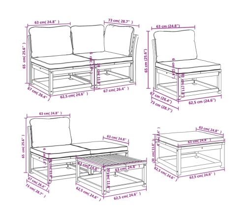 Juego muebles jardín 11 pzas con cojines madera maciza acacia