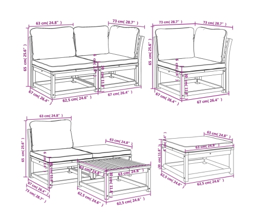 Juego de muebles jardín 7 pzas con cojines madera maciza acacia