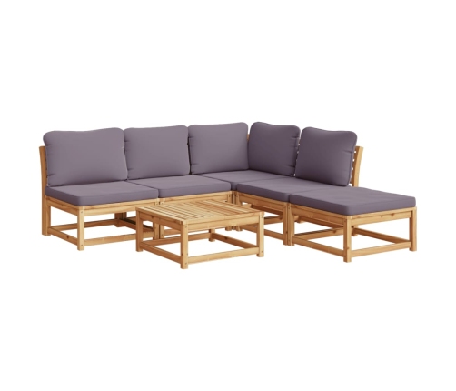 Juego de muebles jardín 6 pzas con cojines madera maciza acacia