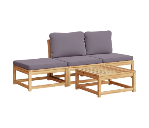 Set de muebles de jardín 4 pzs y cojines madera maciza acacia