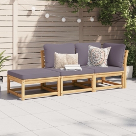 Set de muebles para jardín 3 piezas con cojines madera acacia