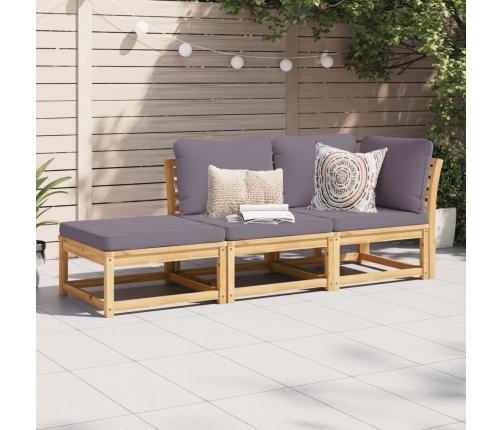 Set de muebles para jardín 3 piezas con cojines madera acacia