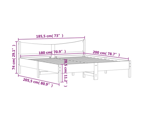 Estructura de cama sin colchón madera maciza de pino 180x200 cm