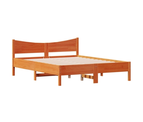 Cama sin colchón madera maciza pino marrón cera 150x200 cm