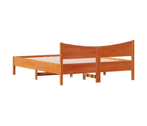 Cama sin colchón madera maciza pino marrón cera 150x200 cm