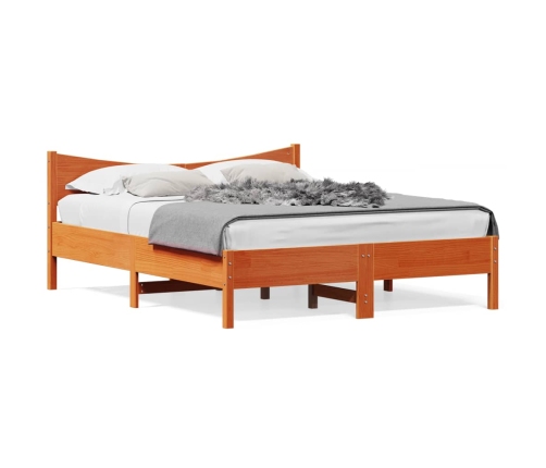 Cama sin colchón madera maciza pino marrón cera 150x200 cm