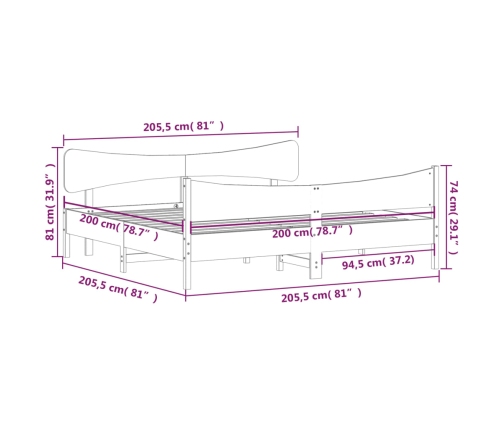 Estructura de cama sin colchón madera maciza de pino 200x200 cm