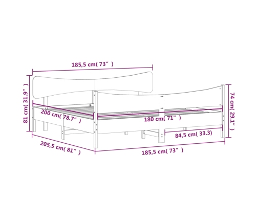 Estructura de cama sin colchón madera maciza de pino 180x200 cm