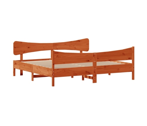 Cama sin colchón madera maciza de pino marrón cera 180x200 cm