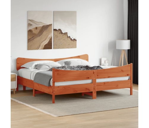 Cama sin colchón madera maciza de pino marrón cera 180x200 cm