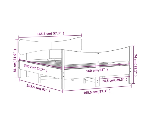 vidaXL Estructura cama con cabecero madera pino marrón cera 160x200 cm