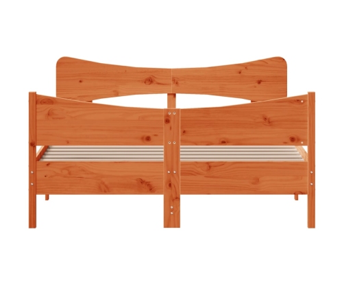 Cama sin colchón madera maciza pino marrón cera 150x200 cm