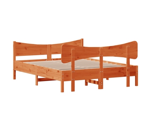 Cama sin colchón madera maciza pino marrón cera 150x200 cm