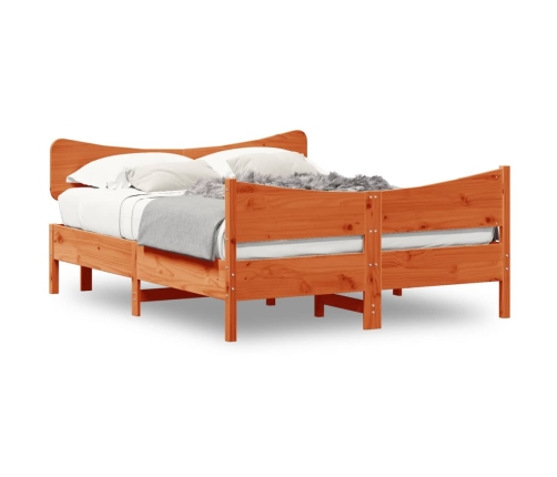 Cama sin colchón madera maciza pino marrón cera 150x200 cm