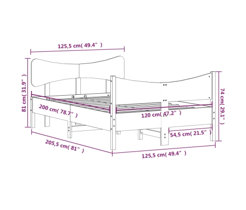 Estructura de cama sin colchón madera de pino maciza 120x200 cm