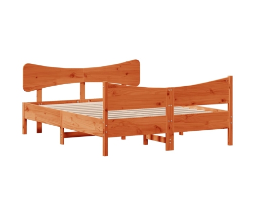 Cama sin colchón madera maciza de pino marrón cera 140x190 cm