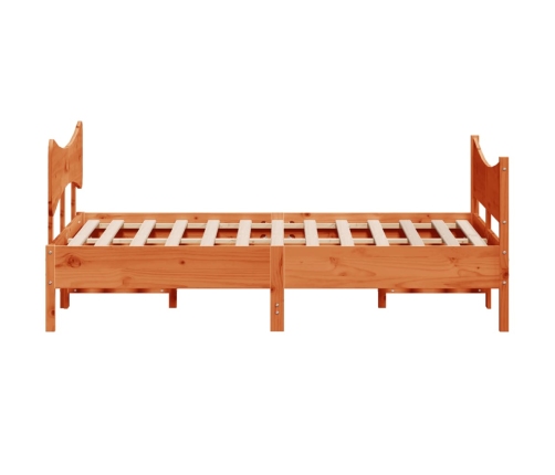 Cama sin colchón madera maciza de pino marrón cera 140x190 cm