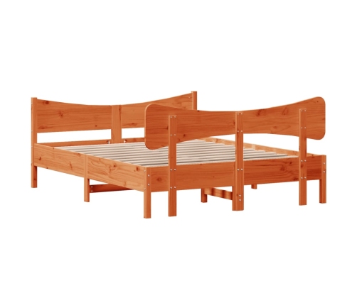 Cama sin colchón madera maciza de pino marrón cera 140x190 cm