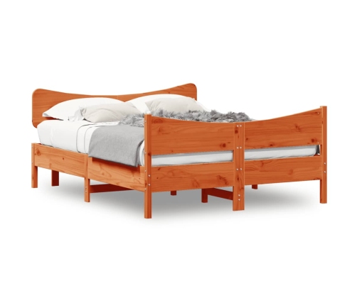 Cama sin colchón madera maciza de pino marrón cera 140x190 cm