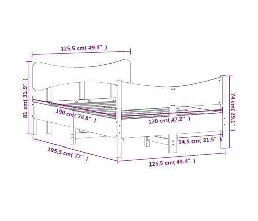 Estructura de cama sin colchón madera maciza blanca 120x190 cm