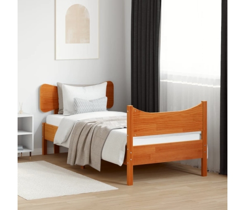 vidaXL Estructura cama con cabecero madera pino marrón cera 90x190 cm