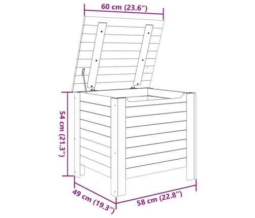 Caja de almacenaje con tapa RANA madera maciza pino 60x49x54 cm