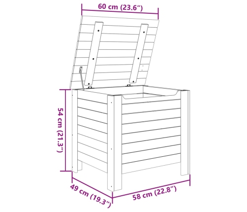 Caja de almacenaje y tapa RANA madera maciza blanca 60x49x54 cm