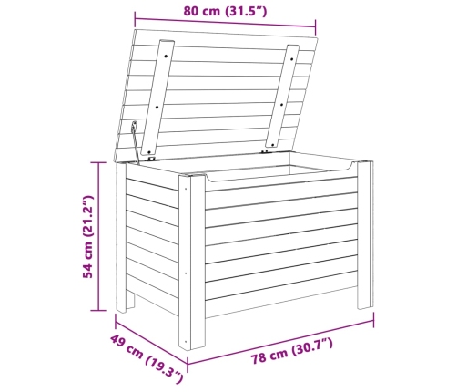 Caja de almacenaje con tapa RANA madera maciza pino 80x49x54 cm