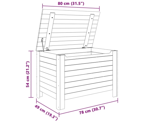 Caja de almacenaje y tapa RANA madera maciza blanca 80x49x54 cm