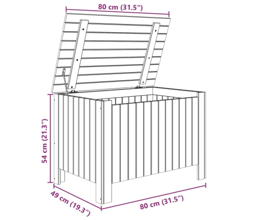 Caja de almacenaje con tapa RANA madera maciza pino 80x49x54 cm