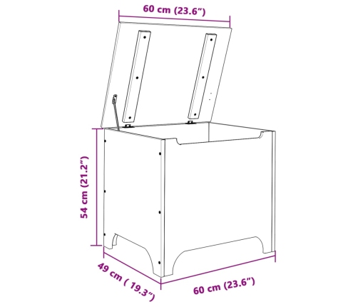 Caja de almacenaje con tapa RANA madera maciza pino 60x49x54 cm