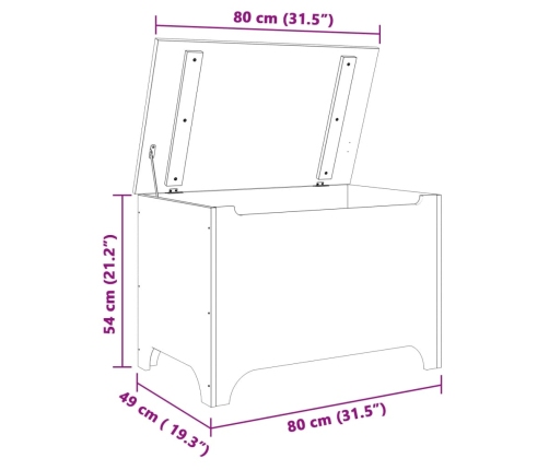 Caja de almacenaje con tapa RANA madera maciza pino 80x49x54 cm