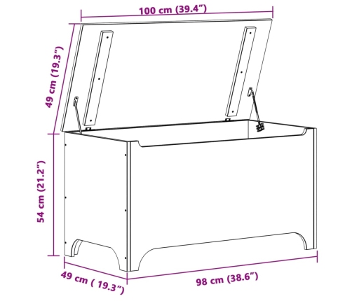 Caja de almacenaje con tapa RANA madera maciza pino 100x49x54cm