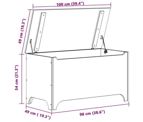 Caja de almacenaje y tapa RANA madera maciza blanca 100x49x54cm